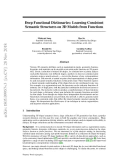 Deep Functional Dictionaries: Learning Consistent Semantic Structures on
  3D Models from Functions