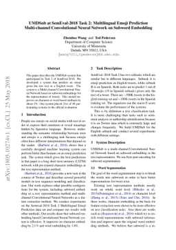 UMDSub at SemEval-2018 Task 2: Multilingual Emoji Prediction
  Multi-channel Convolutional Neural Network on Subword Embedding