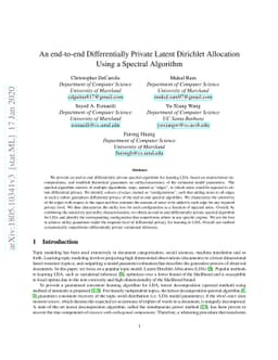 An end-to-end Differentially Private Latent Dirichlet Allocation Using a
  Spectral Algorithm