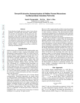 Toward Extractive Summarization of Online Forum Discussions via
  Hierarchical Attention Networks