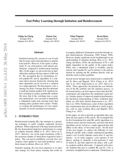 Fast Policy Learning through Imitation and Reinforcement