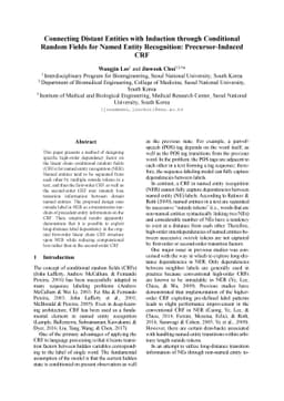 Connecting Distant Entities with Induction through Conditional Random
  Fields for Named Entity Recognition: Precursor-Induced CRF