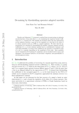 De-noising by thresholding operator adapted wavelets