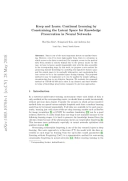 Keep and Learn: Continual Learning by Constraining the Latent Space for
  Knowledge Preservation in Neural Networks