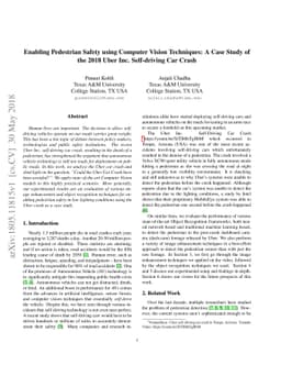 Enabling Pedestrian Safety using Computer Vision Techniques: A Case
  Study of the 2018 Uber Inc. Self-driving Car Crash