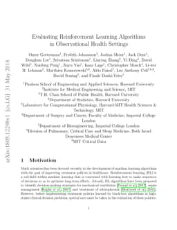 Evaluating Reinforcement Learning Algorithms in Observational Health
  Settings