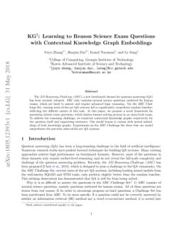 KG^2: Learning to Reason Science Exam Questions with Contextual
  Knowledge Graph Embeddings