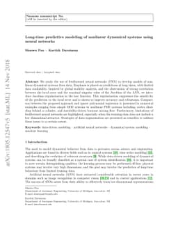 Long-time predictive modeling of nonlinear dynamical systems using
  neural networks