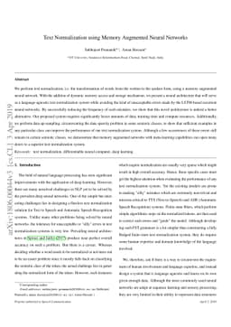 Text normalization using memory augmented neural networks