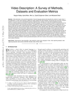 Video Description: A Survey of Methods, Datasets and Evaluation Metrics