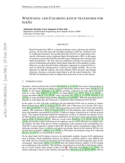 Whitening and Coloring batch transform for GANs