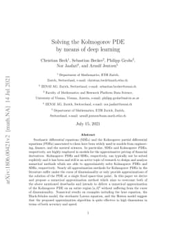 Solving the Kolmogorov PDE by means of deep learning