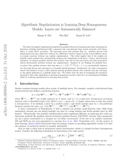 Algorithmic Regularization in Learning Deep Homogeneous Models: Layers
  are Automatically Balanced
