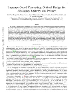 Lagrange Coded Computing: Optimal Design for Resiliency, Security and
  Privacy