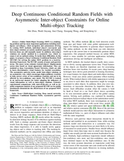 Deep Continuous Conditional Random Fields with Asymmetric Inter-object
  Constraints for Online Multi-object Tracking