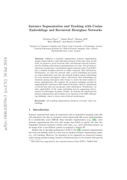 Instance Segmentation and Tracking with Cosine Embeddings and Recurrent
  Hourglass Networks