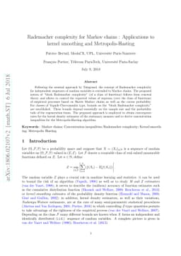Rademacher complexity for Markov chains : Applications to kernel
  smoothing and Metropolis-Hasting
