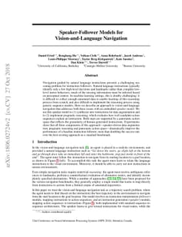 Speaker-Follower Models for Vision-and-Language Navigation
