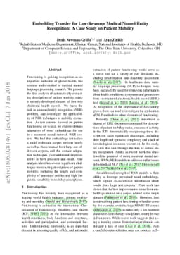 Embedding Transfer for Low-Resource Medical Named Entity Recognition: A
  Case Study on Patient Mobility