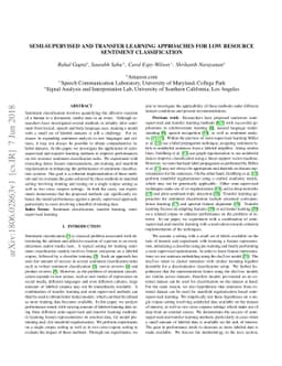 Semi-supervised and Transfer learning approaches for low resource
  sentiment classification
