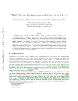TAPAS: Tricks to Accelerate (encrypted) Prediction As a Service