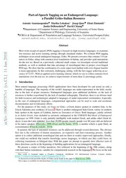 Part-of-Speech Tagging on an Endangered Language: a Parallel
  Griko-Italian Resource