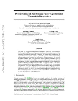 Decentralize and Randomize: Faster Algorithm for Wasserstein Barycenters
