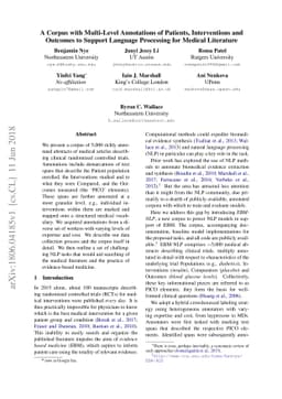 A Corpus with Multi-Level Annotations of Patients, Interventions and
  Outcomes to Support Language Processing for Medical Literature