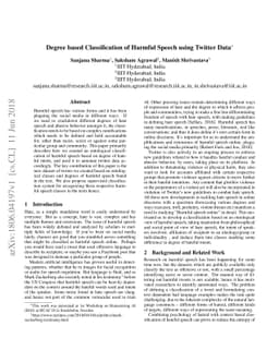 Degree based Classification of Harmful Speech using Twitter Data