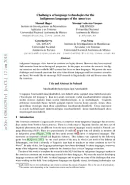 Challenges of language technologies for the indigenous languages of the
  Americas