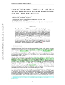 Energy-Constrained Compression for Deep Neural Networks via Weighted
  Sparse Projection and Layer Input Masking