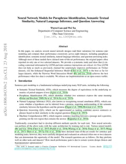 Neural Network Models for Paraphrase Identification, Semantic Textual
  Similarity, Natural Language Inference, and Question Answering