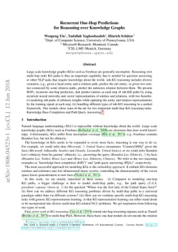 Recurrent One-Hop Predictions for Reasoning over Knowledge Graphs
