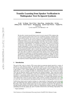 Transfer Learning from Speaker Verification to Multispeaker
  Text-To-Speech Synthesis