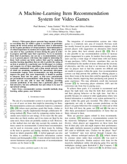 A Machine-Learning Item Recommendation System for Video Games
