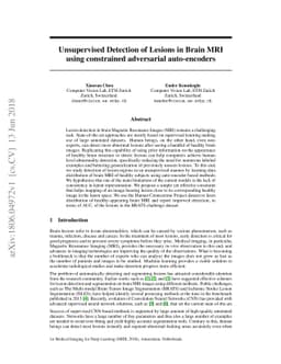 Unsupervised Detection of Lesions in Brain MRI using constrained
  adversarial auto-encoders