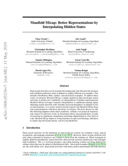 Manifold Mixup: Better Representations by Interpolating Hidden States