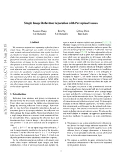 Single Image Reflection Separation with Perceptual Losses