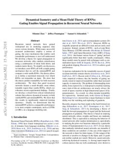 Dynamical Isometry and a Mean Field Theory of RNNs: Gating Enables
  Signal Propagation in Recurrent Neural Networks
