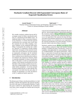 Stochastic Gradient Descent with Exponential Convergence Rates of
  Expected Classification Errors
