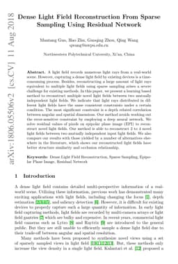 Dense Light Field Reconstruction From Sparse Sampling Using Residual
  Network