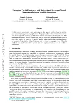 Extracting Parallel Sentences with Bidirectional Recurrent Neural
  Networks to Improve Machine Translation