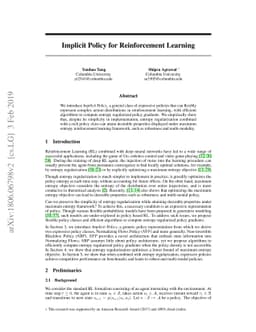 Implicit Policy for Reinforcement Learning