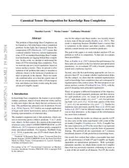 Canonical Tensor Decomposition for Knowledge Base Completion