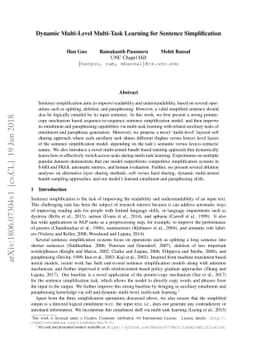 Dynamic Multi-Level Multi-Task Learning for Sentence Simplification