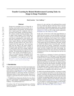Transfer Learning for Related Reinforcement Learning Tasks via
  Image-to-Image Translation