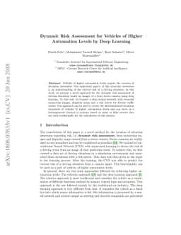 Dynamic Risk Assessment for Vehicles of Higher Automation Levels by Deep
  Learning