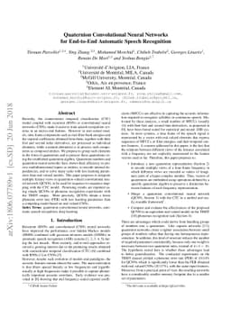 Quaternion Convolutional Neural Networks for End-to-End Automatic Speech
  Recognition