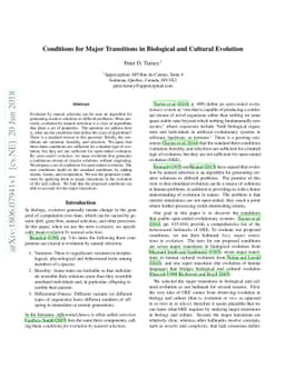Conditions for Major Transitions in Biological and Cultural Evolution