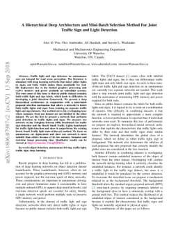 A Hierarchical Deep Architecture and Mini-Batch Selection Method For
  Joint Traffic Sign and Light Detection